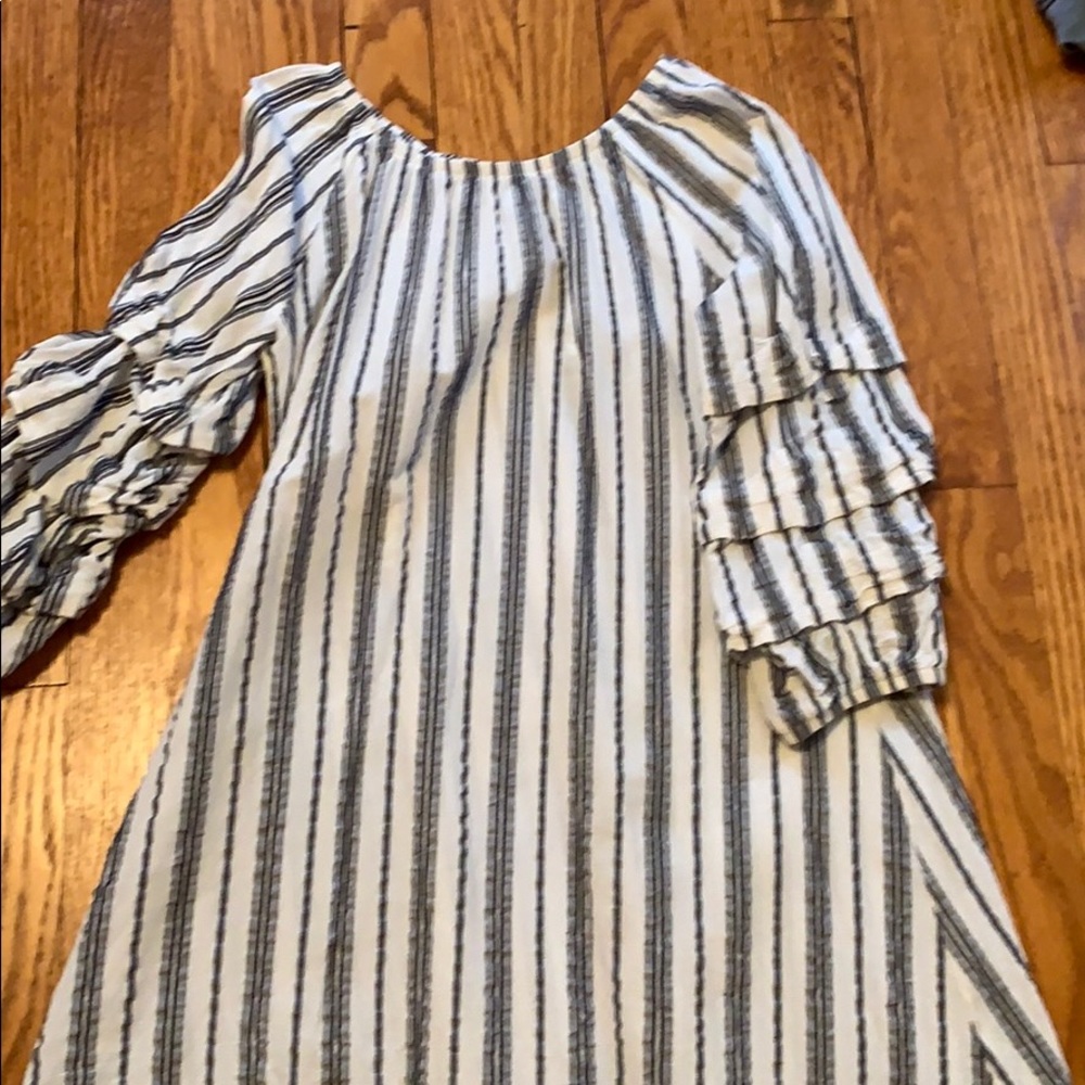 Blue and White Striped off the shoulder dress